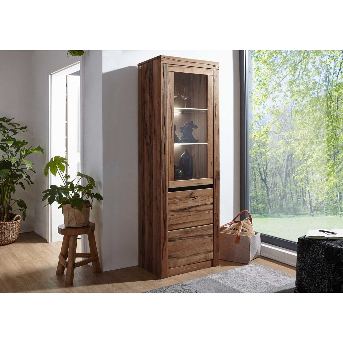 Vitrine Wild-/Zerreiche 62x42x191 Tabacco brown geölt MONTREUX #320 Massivmöbel24 Vitrine Wild-/Zerreiche Tabacco brown geölt MONTREUX