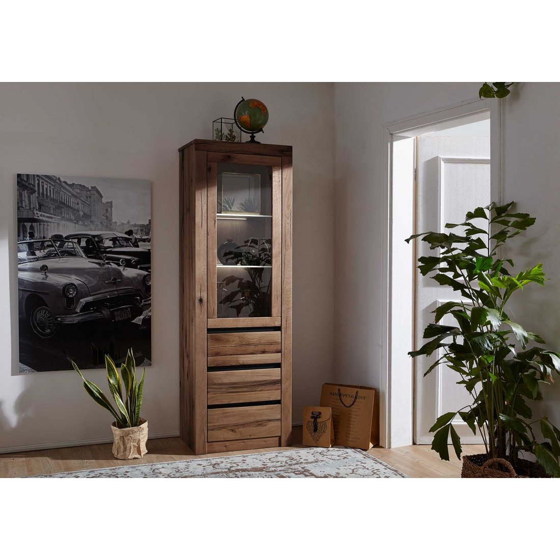 Vitrine Wild-/Zerreiche 62x42x190 Tabacco brown geölt MONTREUX #321 Massivmöbel24 Vitrine Wild-/Zerreiche Tabacco brown geölt MONTREUX