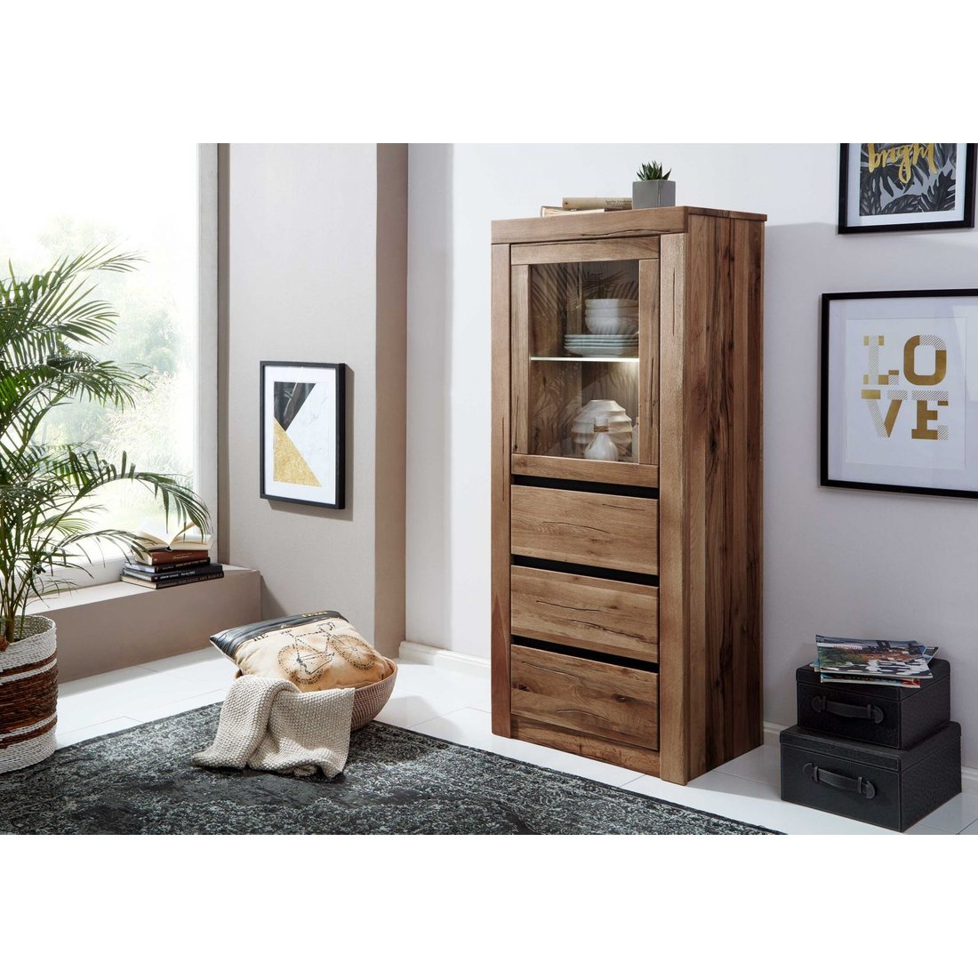 Vitrine Wild-/Zerreiche 62x42x150 Tabacco brown geölt MONTREUX #322 Massivmöbel24 Vitrine Wild-/Zerreiche Tabacco brown geölt MONTREUX