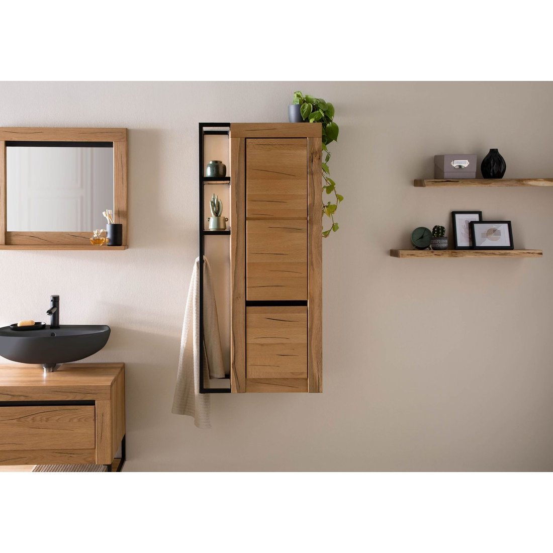 Badschrank Wildeiche / Zerreiche 59x35x130 natur geölt MONTREUX #59 Massivmöbel24 Badschrank Wildeiche / Zerreiche natur geölt MONTREUX