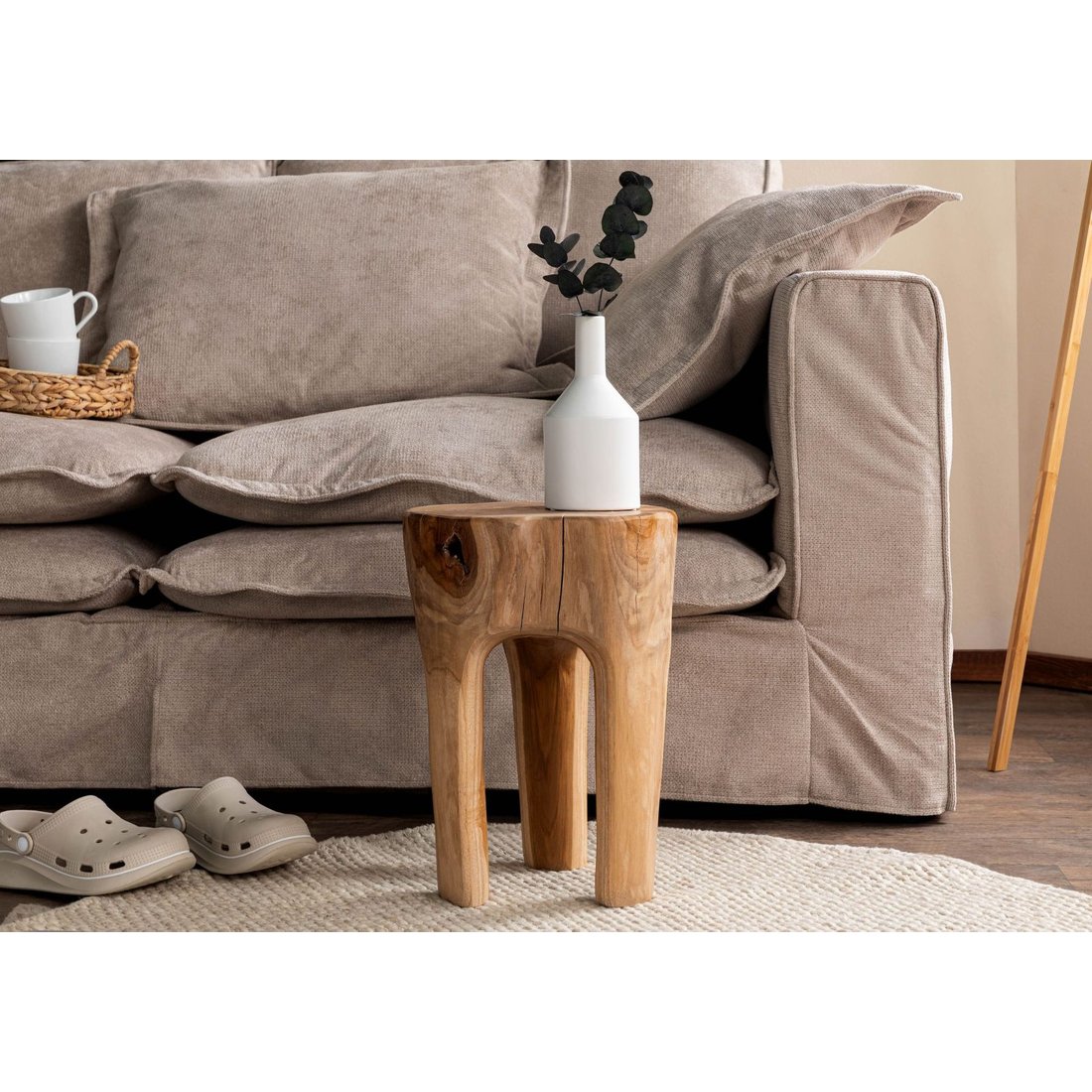 Massivmöbel24 Hocker Teak Wurzel natur lackiert UNIKA