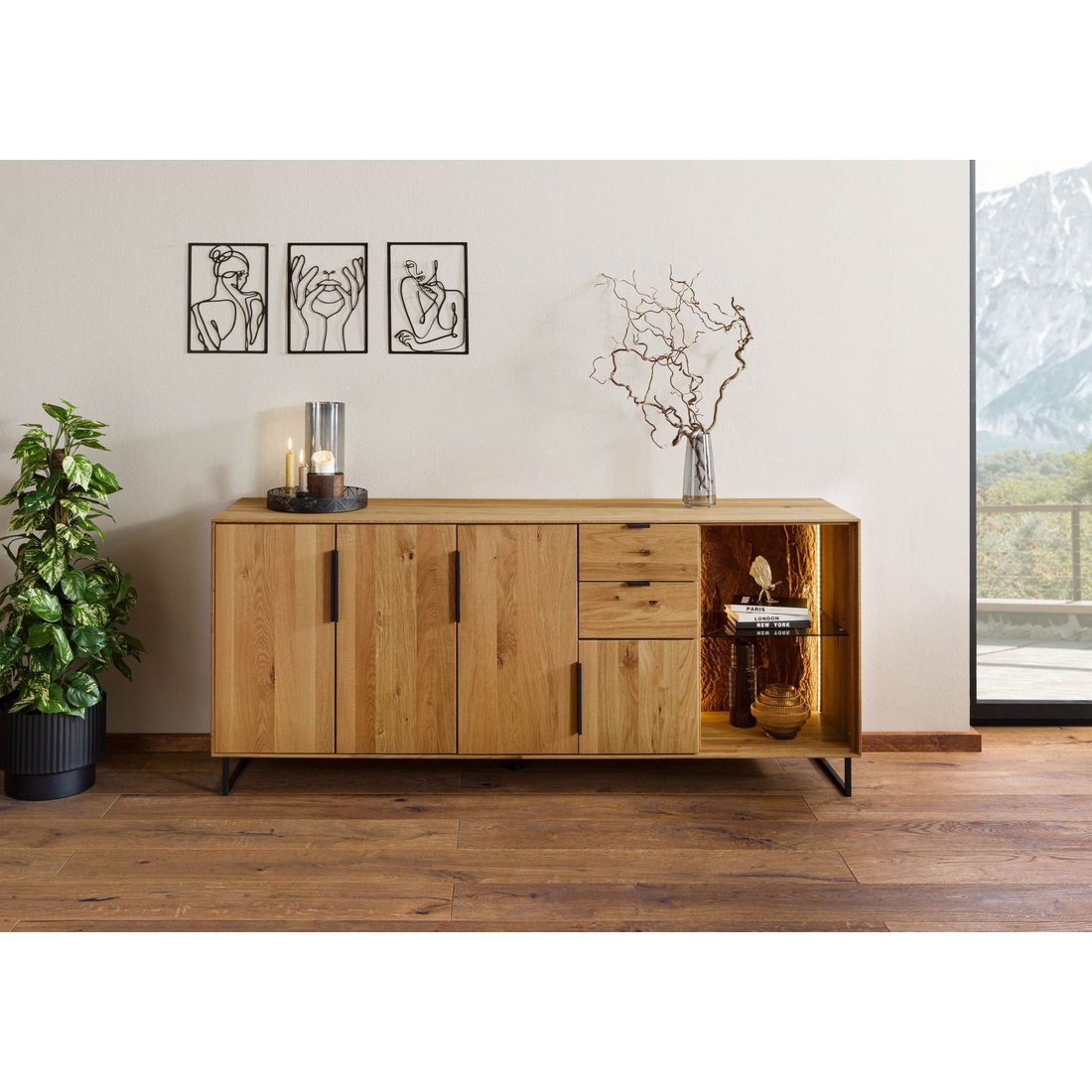 Sideboard Wildeiche 180x43x79 natur geölt LINDAU #09 Massivmöbel24 Sideboard Wildeiche natur geölt LINDAU