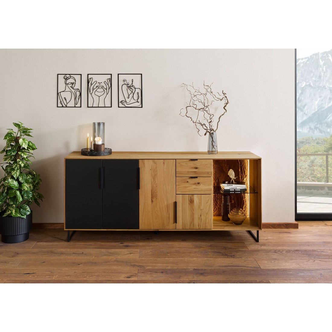 Sideboard Wildeiche 180x43x79 natur geölt LINDAU #109 Massivmöbel24 Sideboard Wildeiche natur geölt LINDAU