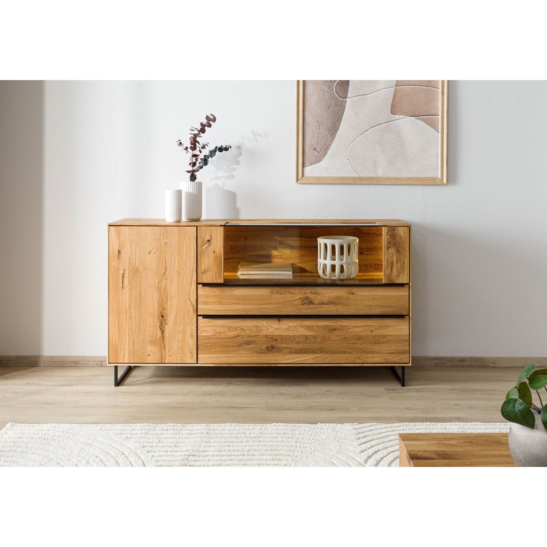 Sideboard Wildeiche 160x43x87 natur geölt WIEN #220 Massivmöbel24 Sideboard Wildeiche natur geölt WIEN