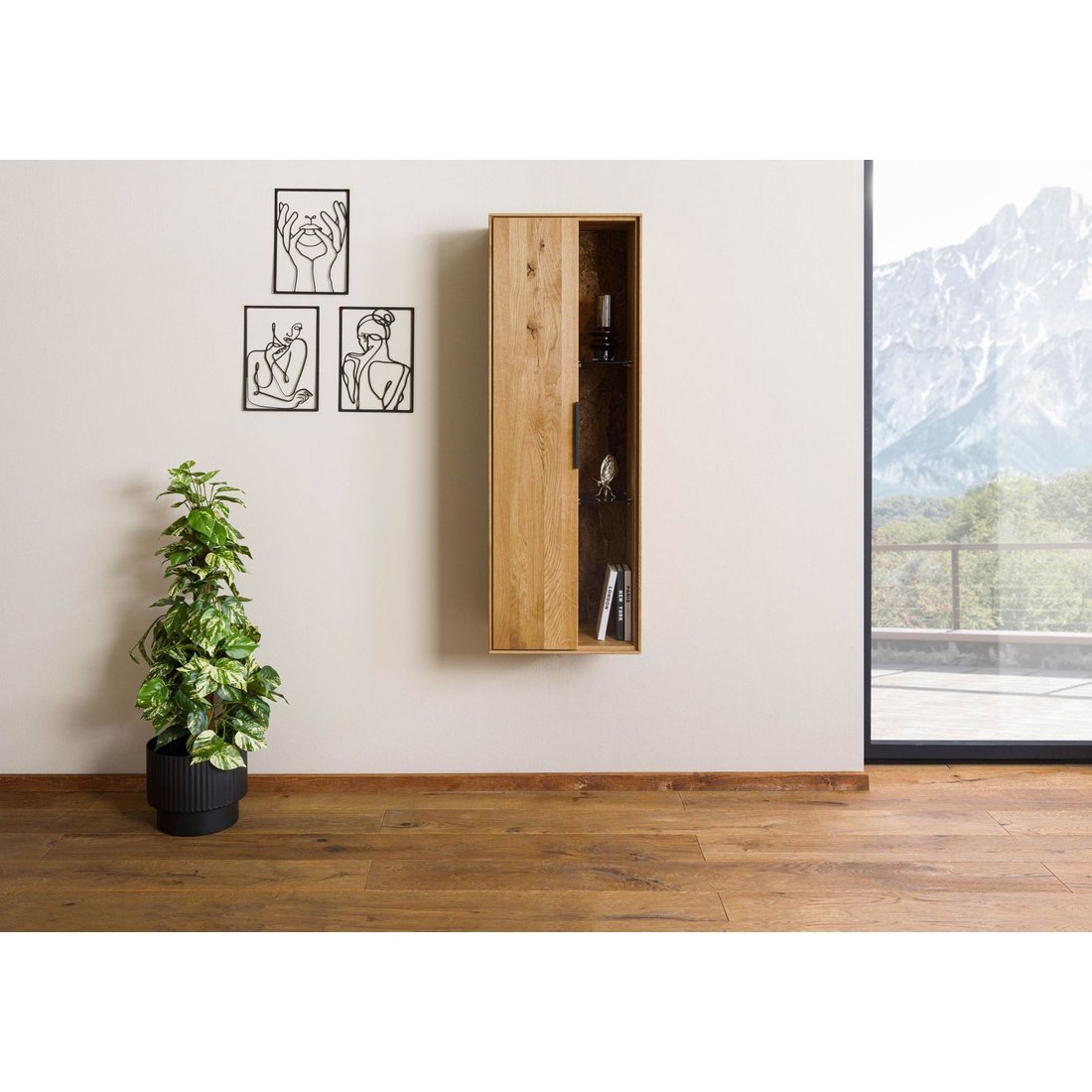 Hängevitrine Wildeiche 46x38x132 natur geölt LINDAU #12 Massivmöbel24 Hängevitrine Wildeiche natur geölt LINDAU