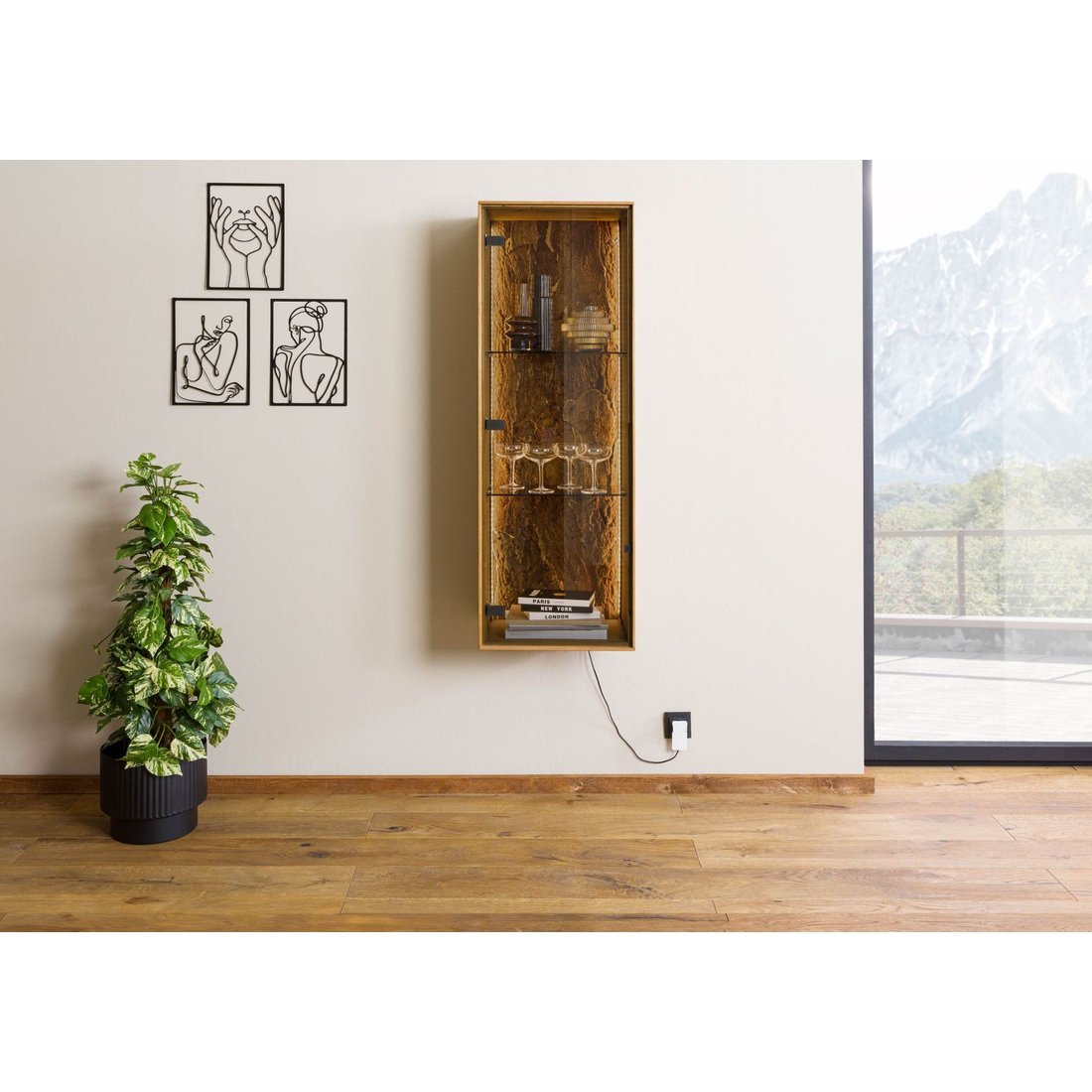 Hängevitrine Wildeiche 46x38x132 natur geölt LINDAU #13 Massivmöbel24 Hängevitrine Wildeiche natur geölt LINDAU