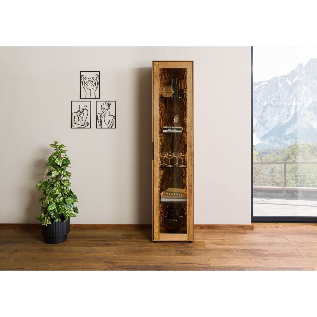 Vitrine Wildeiche 46x43x203 natur geölt LINDAU #20 Massivmöbel24 Vitrine Wildeiche natur geölt LINDAU
