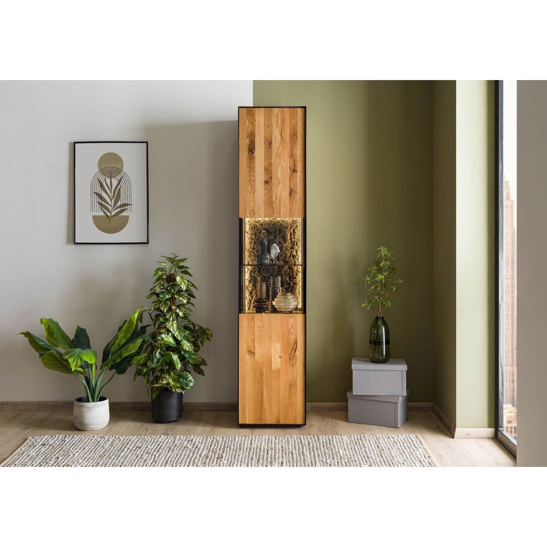 Vitrine Wildeiche 43x45x200 natur geölt STARNBERG #05 Massivmöbel24 Vitrine Wildeiche natur geölt STARNBERG