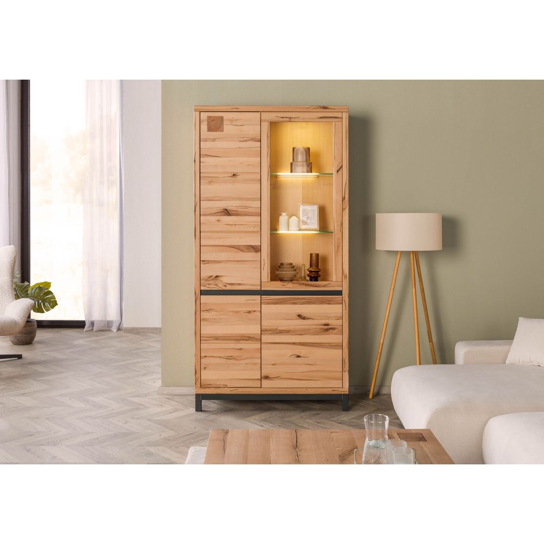 Vitrine Kernbuche 103x40x205 natur geölt VILLANDERS #101 Massivmöbel24 Vitrine Kernbuche natur geölt VILLANDERS