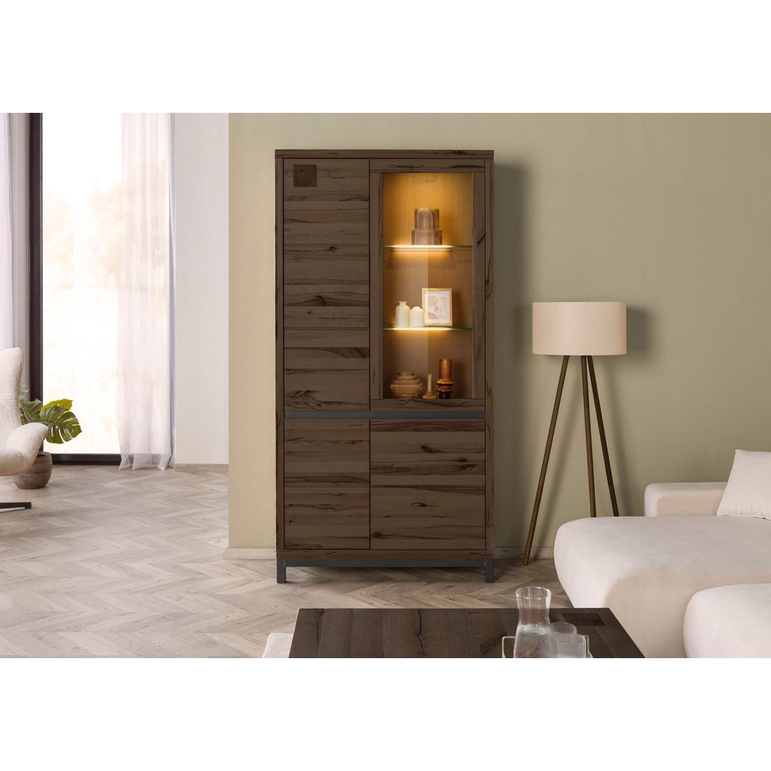 Vitrine Kernbuche 103x40x205 tabacco braun geölt VILLANDERS #201 Massivmöbel24 Vitrine Kernbuche tabacco braun geölt VILLANDERS