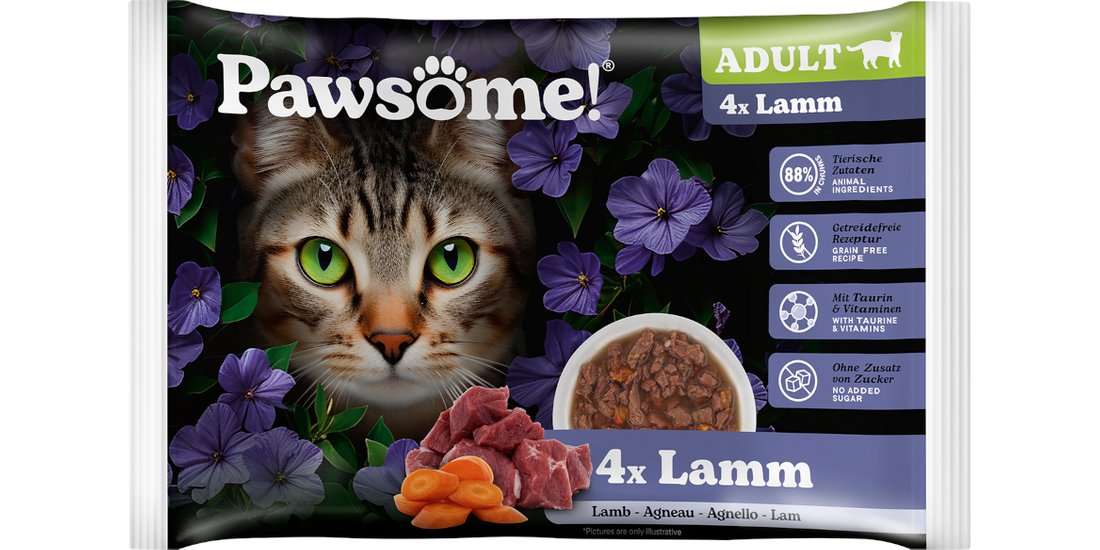 Pawsome Adult 4 x 85 g umido per gatto – Agnello…