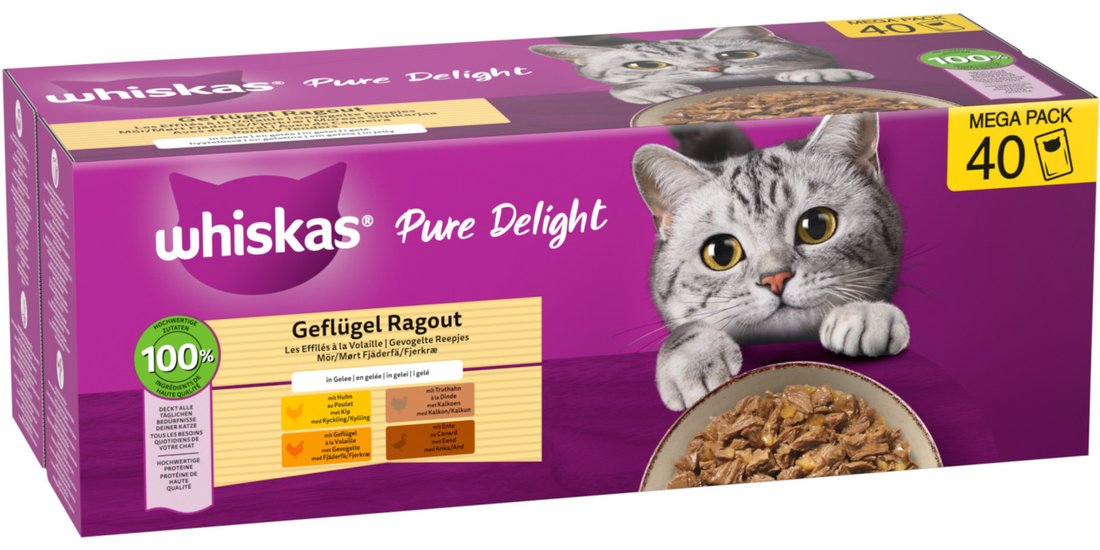 Whiskas Pure Delight 40 x 85 g – Ragù di Pollame…