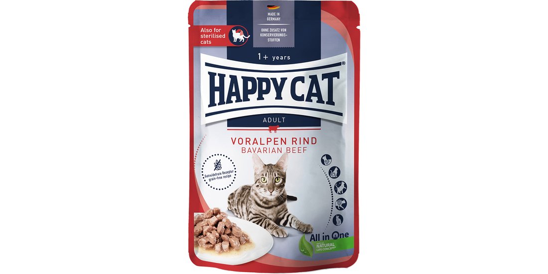 Happy Cat Buste Meat in Sauce 48 x 85 g – Manzo…