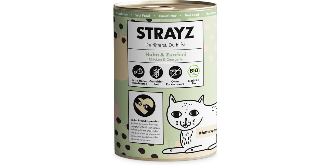 STRAYZ BIO cat 24 x 400 g – Pollo bio e zucchine…