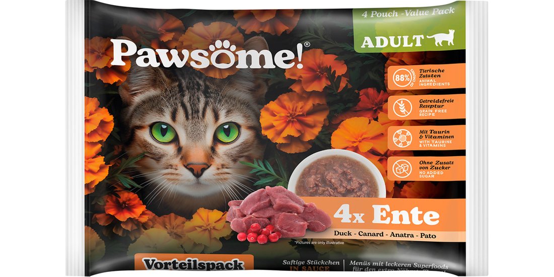 Pawsome Adult 4 x 85 g umido per gatto – Anatra…