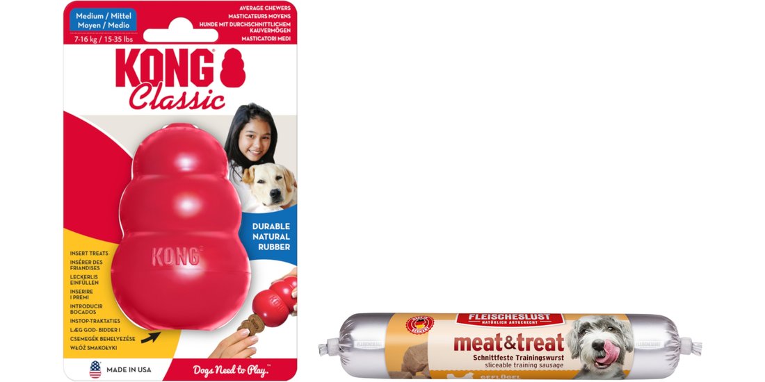 KONG Classic + 80 g Fleischeslust meat & treat…