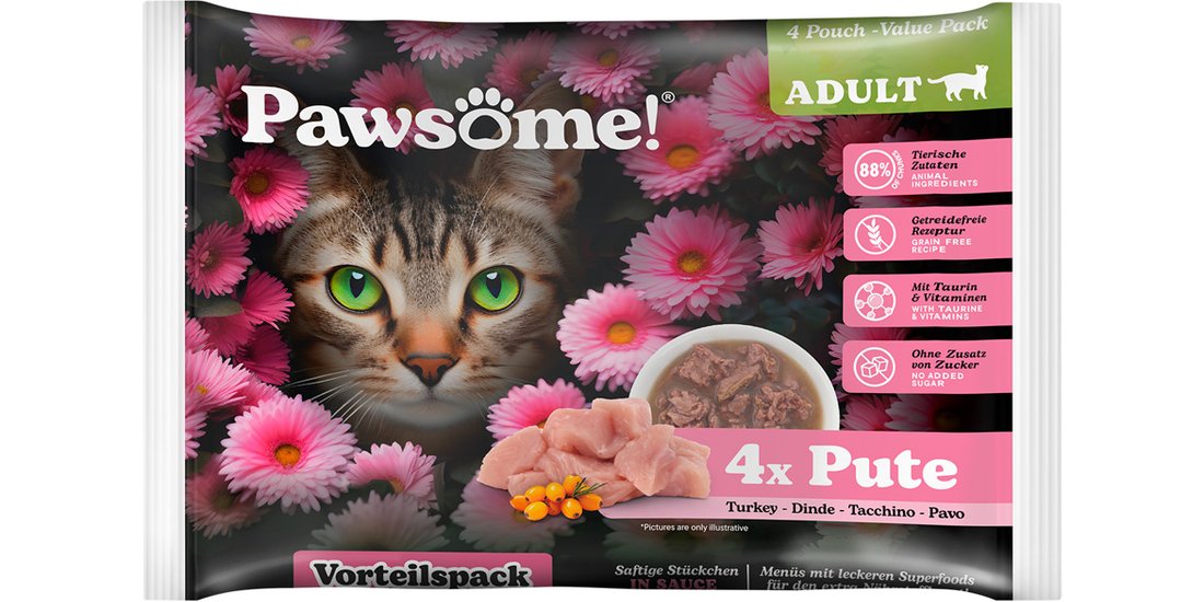 Pawsome Adult 4 x 85 g umido per gatto – Tacchino…