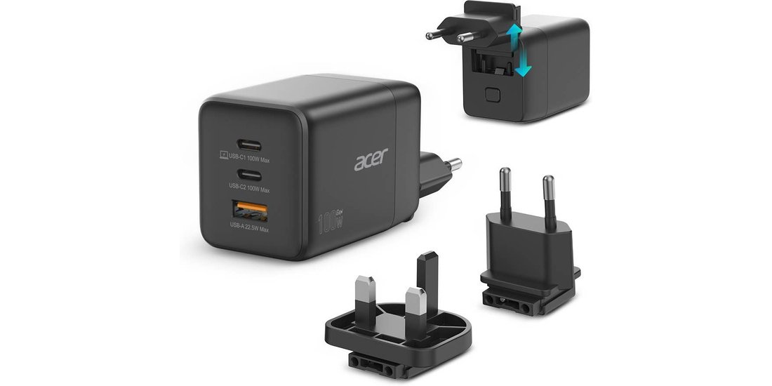 Caricatore GaN Acer 100W con spine rimovibili…