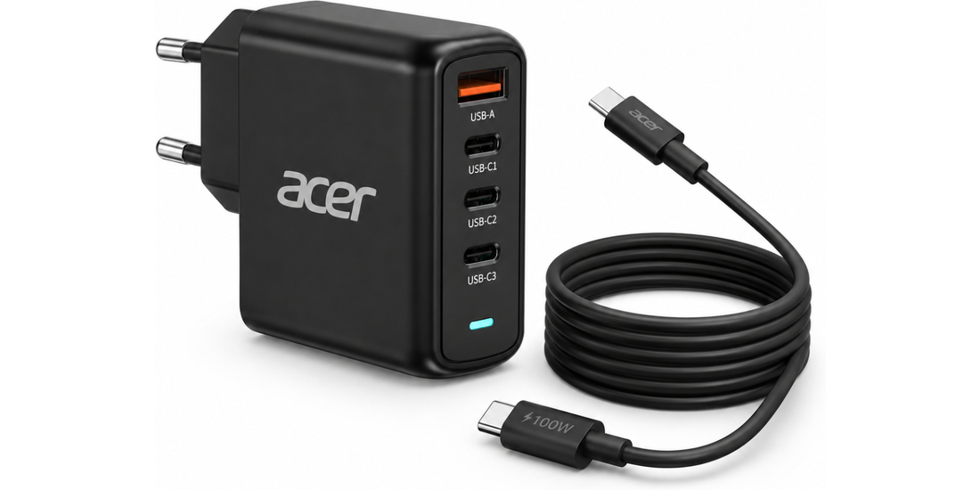 Caricatore GaN PD 100W Acer, Porte USB: 3C+1A…