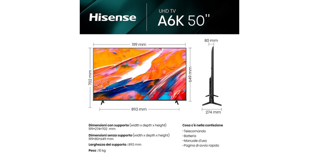 Hisense Smart TV 50” 4K 50A6K