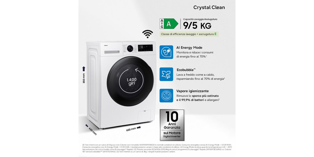 Samsung Lavasciuga Crystal Clean Slim 9Kg WiFi…