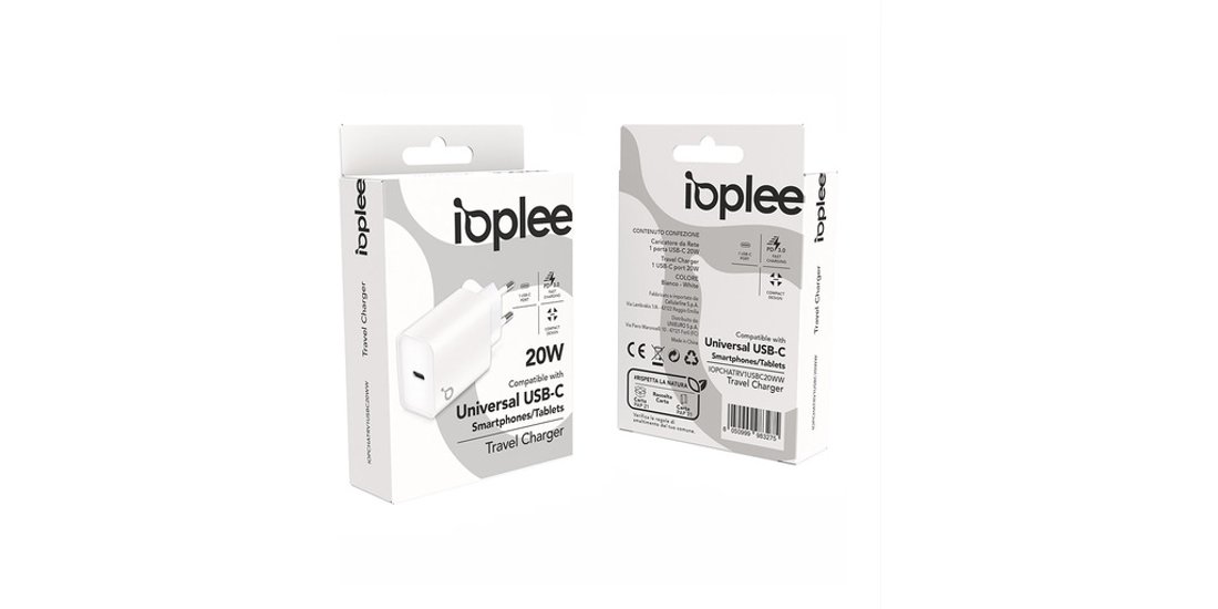 IOPLEE Caricatore da Rete 1 porta USB-C 20W