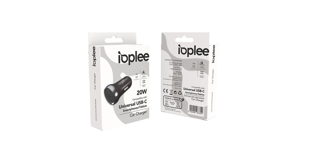 IOPLEE Caricatore da Auto 1 porta USB-C 20W