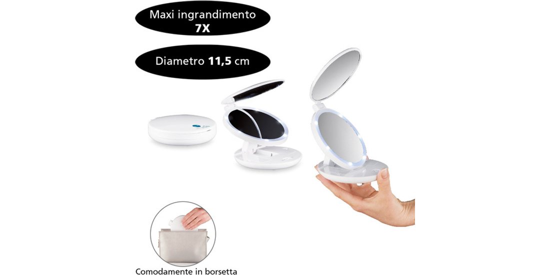 Macom Doppio specchio da borsetta luce led 7x…