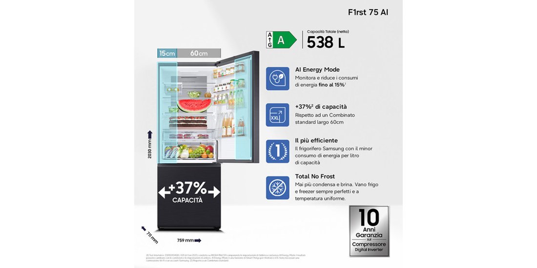 Samsung Frigorifero Combinato largo 75cm 538L…