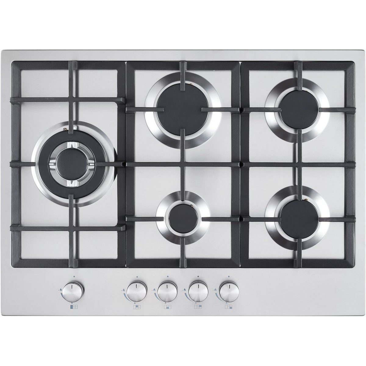 70cm Stainless Steel 5 Burner Gas Hob with Wok Burner