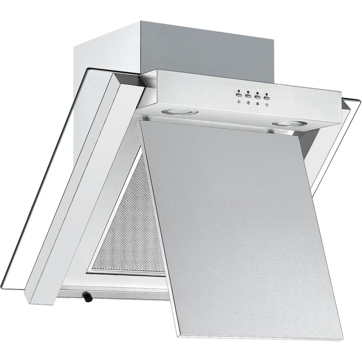 60cm Extractor Fan - Angled Chimney Hood - Stainless Steel with Glass