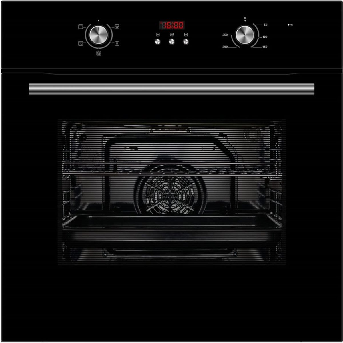 A Energy Rated 65L Built In Single Oven - Fan with Digital Time - Black