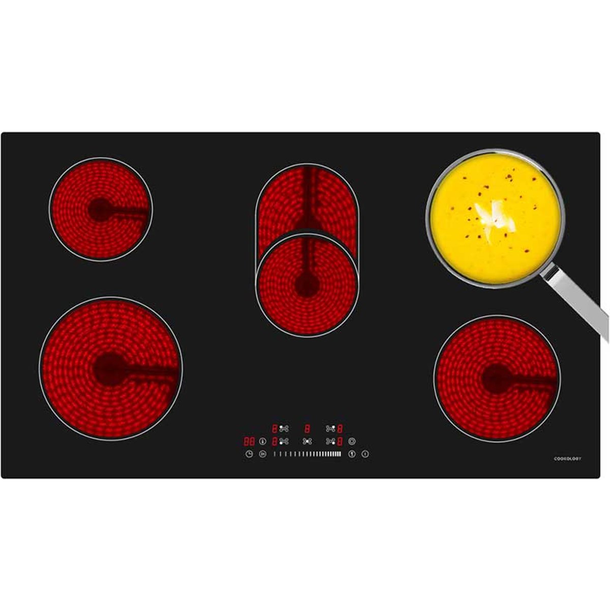 90cm Black Ceramic Hob with 5 Zones