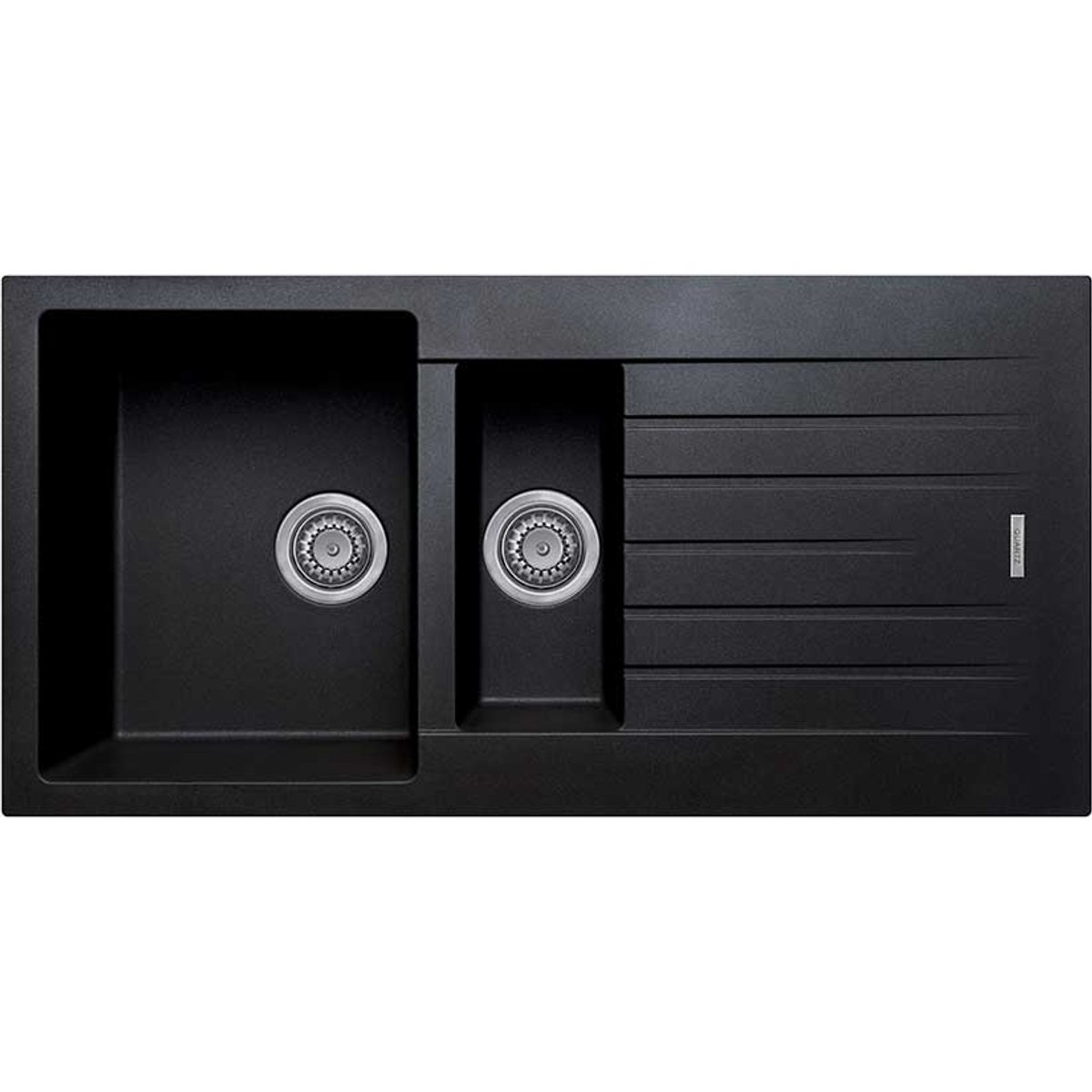 Arezzo Double Bowl Granite Composite Kitchen Sink - 1.5 Inset and Drainer - Black