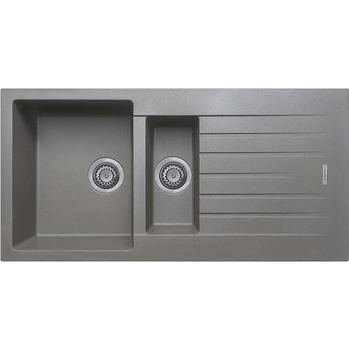 Arezzo Double Bowl Granite Composite Kitchen Sink - 1.5 Inset and Drainer - Grey