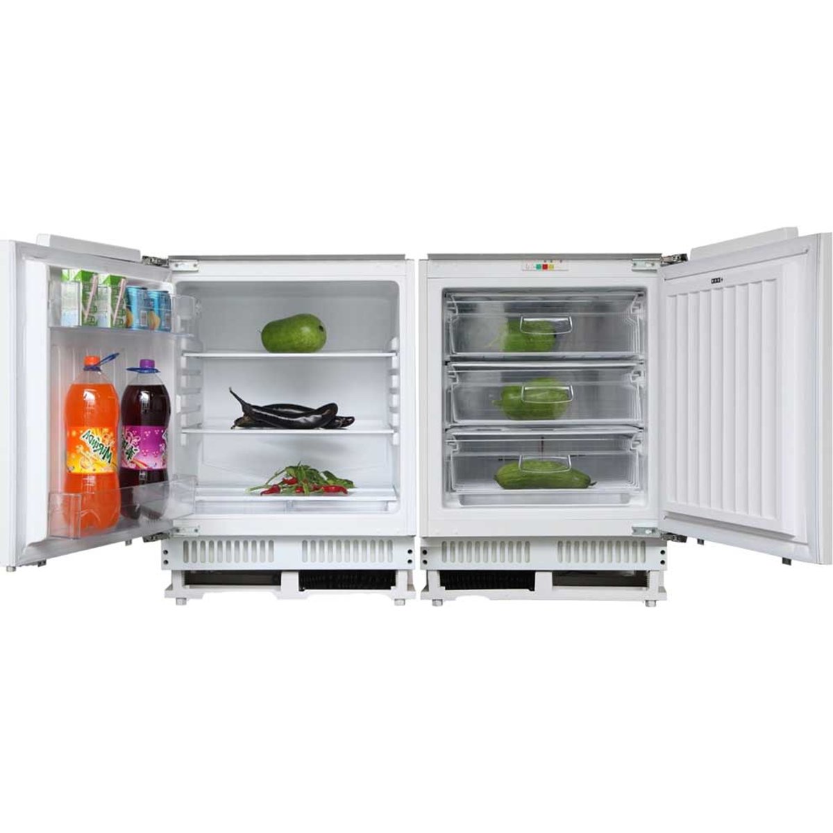 Integrated 60cm Built Under Counter Larder Fridge & Freezer Pack - White