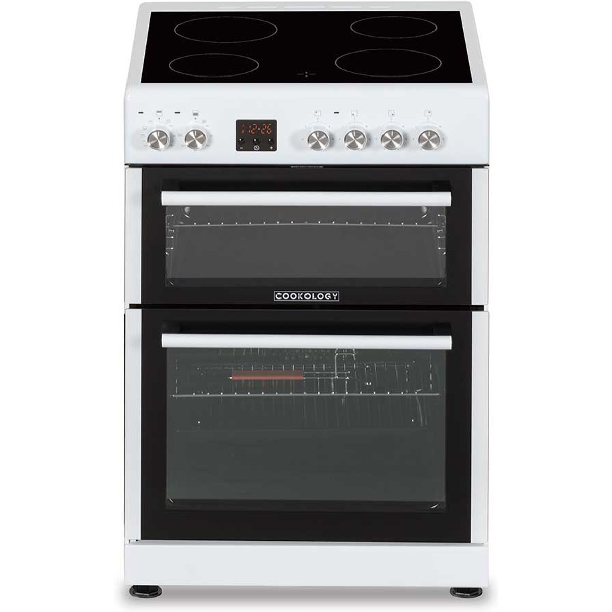 60cm White Freestanding Double Electric Cooker with Solid Plate Hob