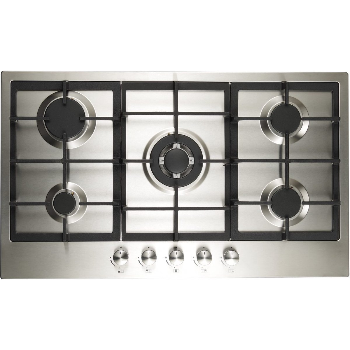 90cm Stainless Steel 5 Burner Gas Hob with Wok Burner