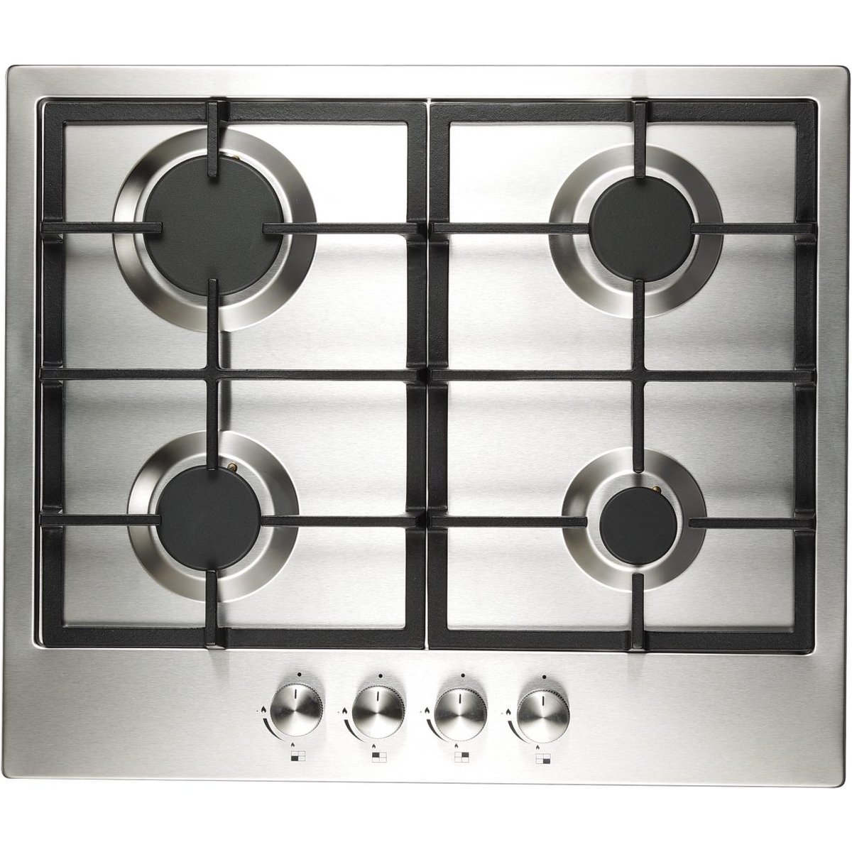 60cm Stainless Steel 4 Burner Gas Hob with Cast Iron Stands