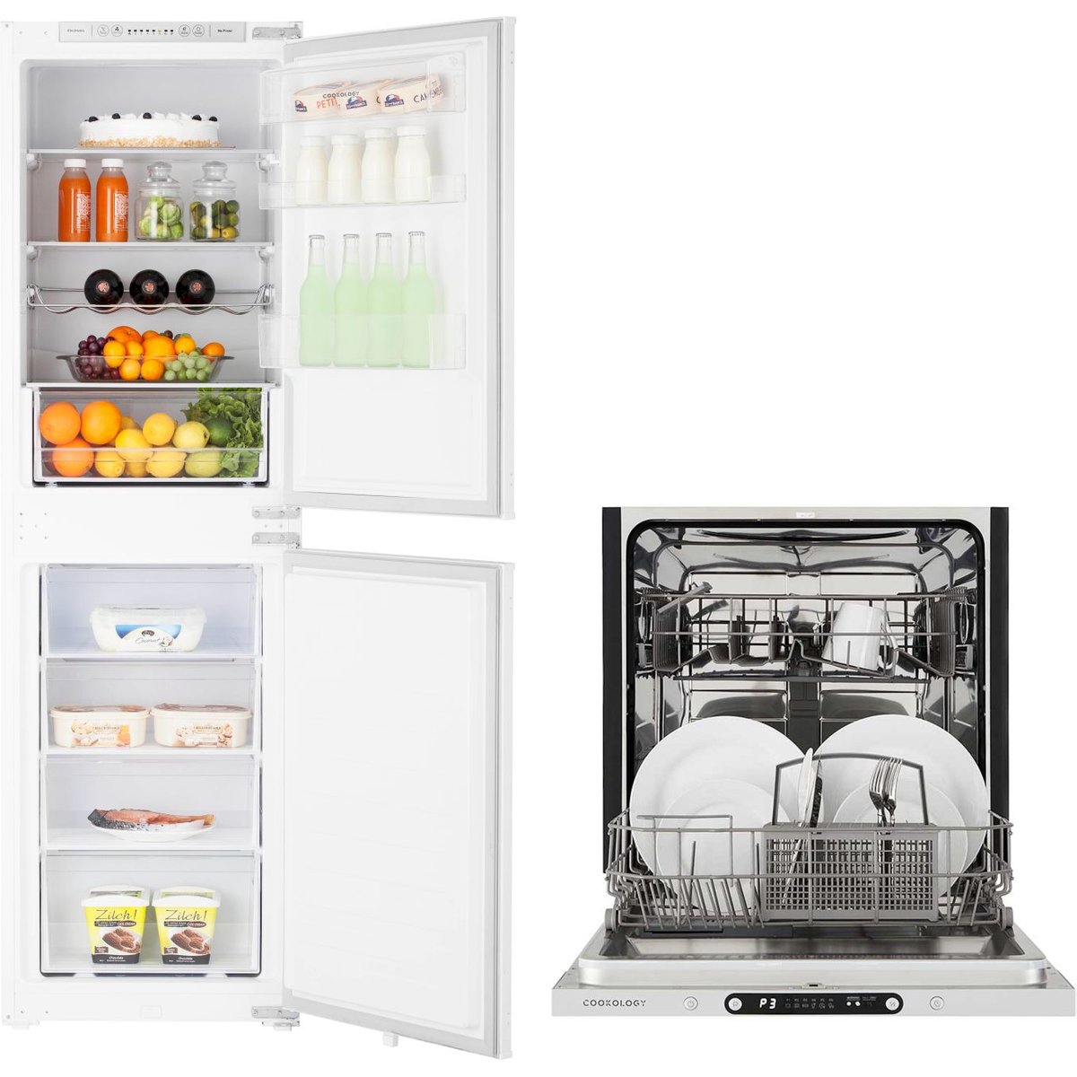 233L White Integrated 50/50 Fridge Freezer & 12 Place Dishwasher Pack