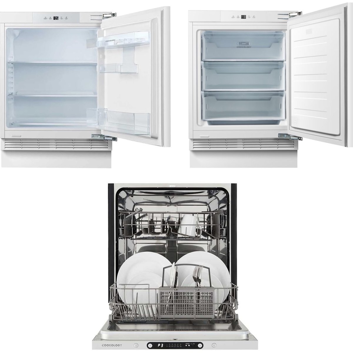 Under Counter Integrated 138L Fridge, 97L Freezer & 12 Place Dishwasher Pack - White