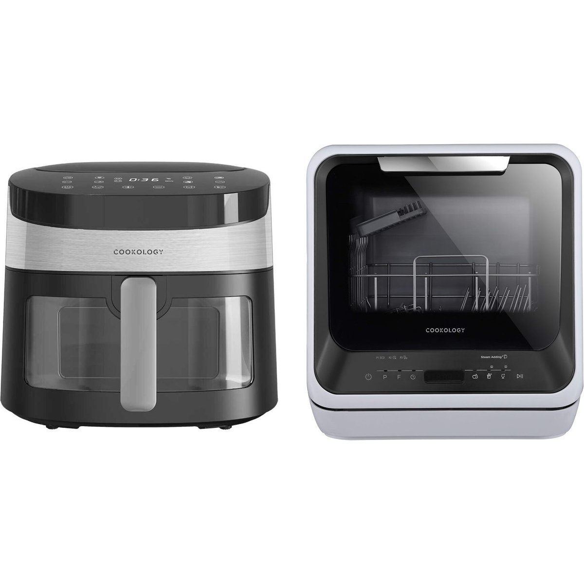 Mini 2 Place Table Top Dishwasher & 7.2L Stainless Steel Air Fryer with Window - Black