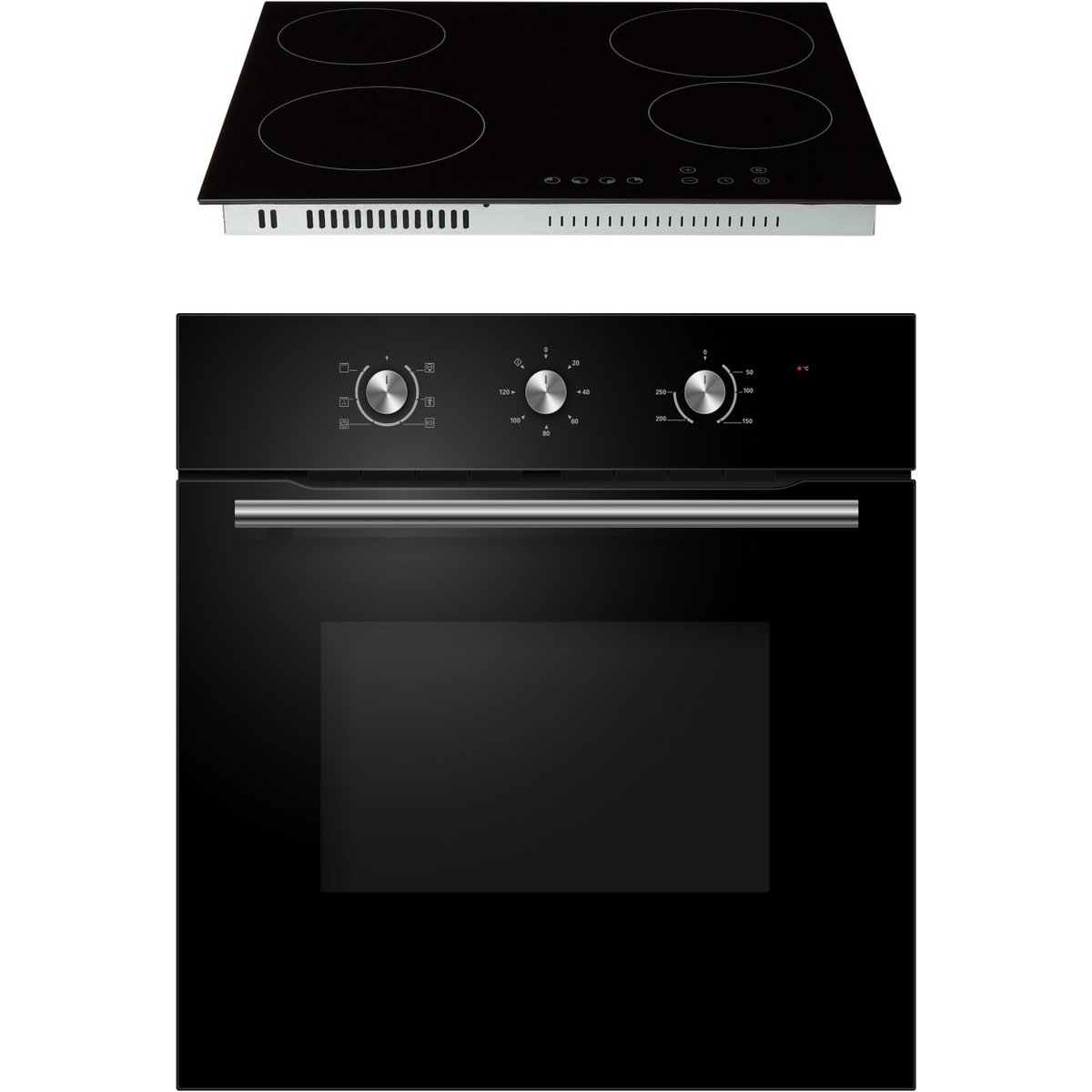 65L Black Glass Built-In Electric Fan Oven & 60cm Ceramic Hob with Touch Controls