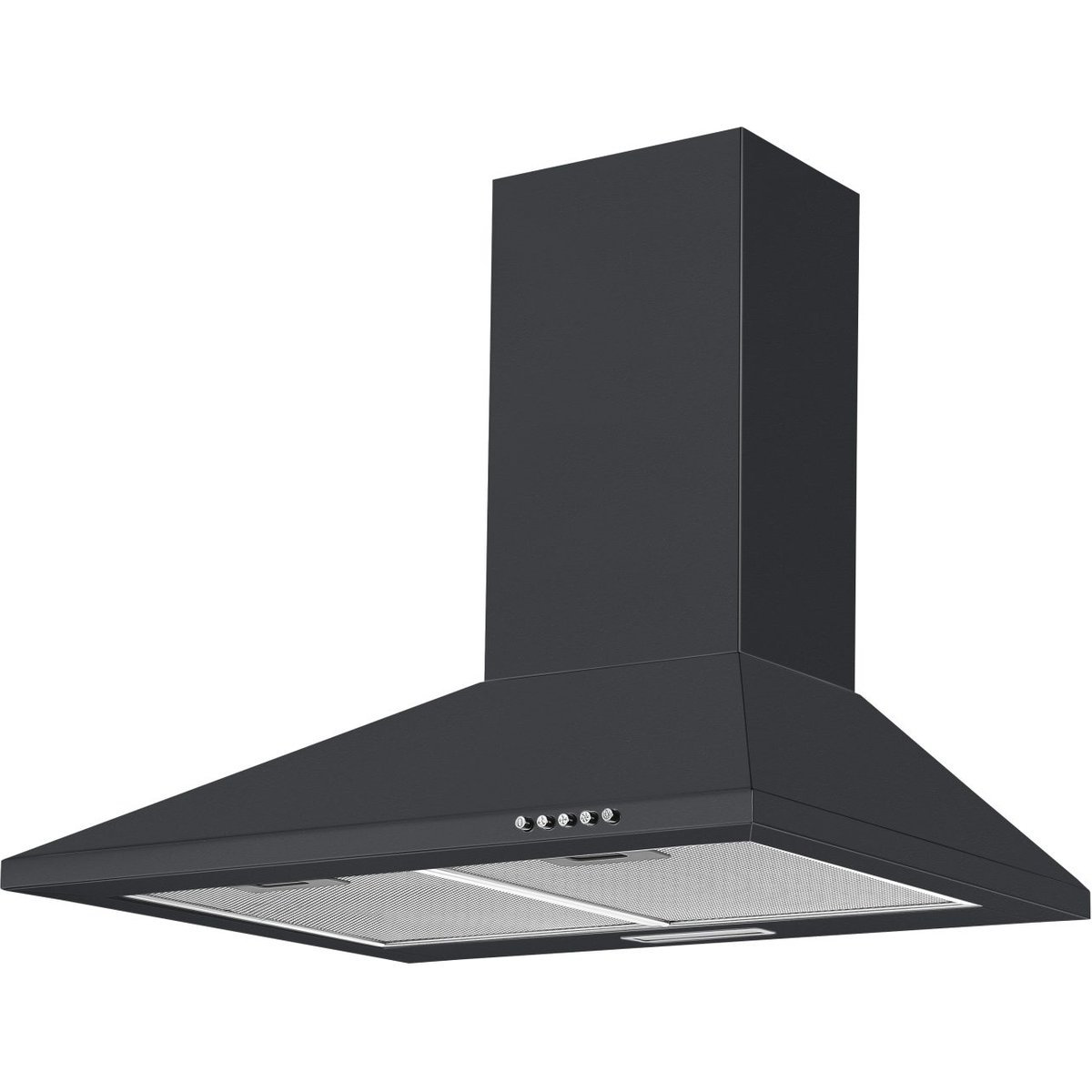 60cm Black Chimney Cooker Hood - Push Button Controls, LED Light