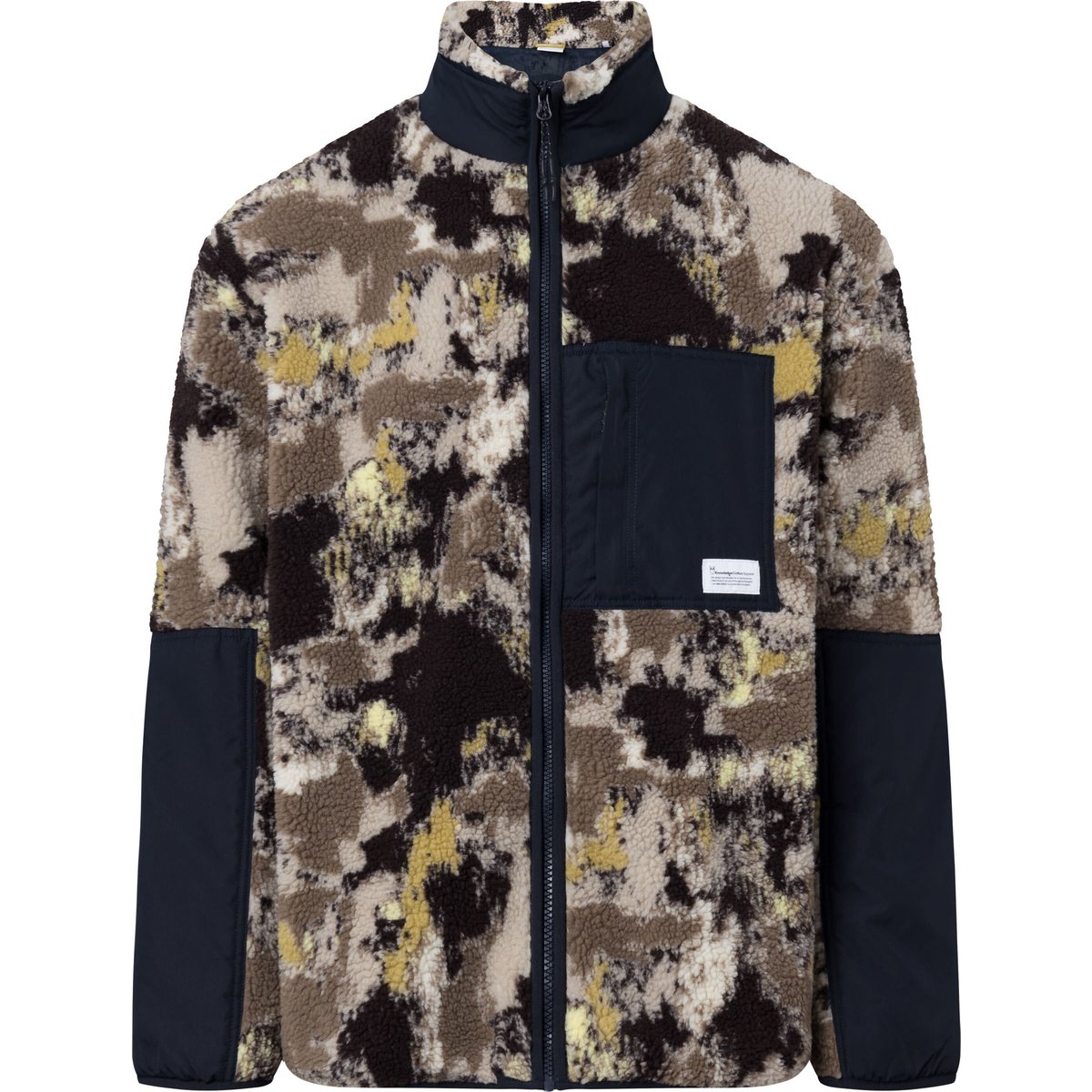 Knowledge Cotton Apparel Men's Oversized Jaquard Sherpa Jacket Brown Aop