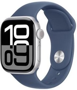 Imagem principal Apple Watch Series 10 GPS, Caixa Prateada de Alumínio de 42 mm, Pulseira Esportiva Denim, Tamanho P/M - MWWA3AM/A Apple