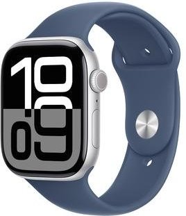 Imagem principal Apple Watch Series 10 GPS, Caixa Prateada de Alumínio de 46 mm, Pulseira Esportiva Denim, Tamanho M/G - MWWM3AM/A Apple