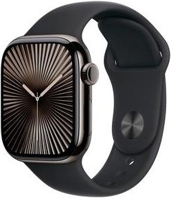 Imagem principal Apple Watch Series 10 GPS + Cellular, Caixa Ardósia de Titânio de 42 mm, Pulseira Esportiva Preta, Tamanho P/M - MWXG3AM/A Apple