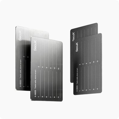 Imagem principal Placa de Recuperação SecuX X-SEED, Alumínio Aeroespacial, Backup de 12 Palavras, Resistente a Fogo e Água, Prata - 98-100-000100 SecuX