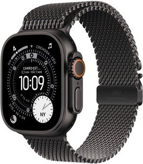 Imagem principal Apple Watch Ultra 3 GPS + Cellular, Caixa Preta de Titânio de 49 mm, Pulseira Preta Estilo Milanês de Titânio, M - MF1Q4BE/A Apple